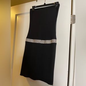 Black cocktail dress with crystal embellishments
